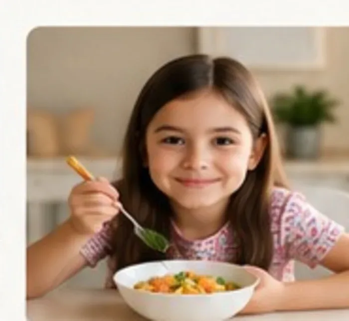 Sağlıklı öğün yiyen çocuk